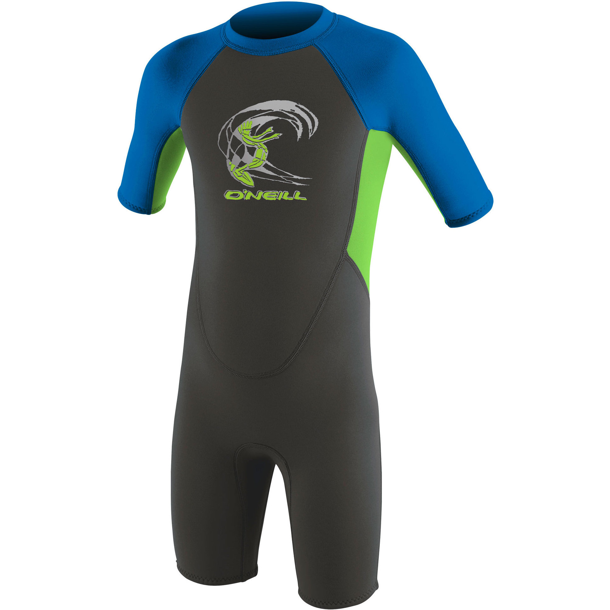 2026 O'Neill Peuter Reactor 2mm Rug Ritssluiting Shorty Wetsuit 4867 - Graphite / Dayglo / Ocean