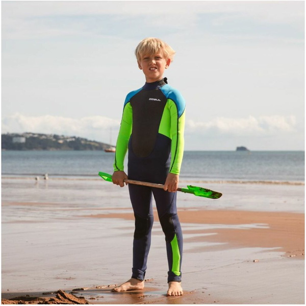 2025 Gul Junior Response 3/2mm Flatlock Rug Ritssluiting Wetsuit RE1322-C1 - Navy / Lime