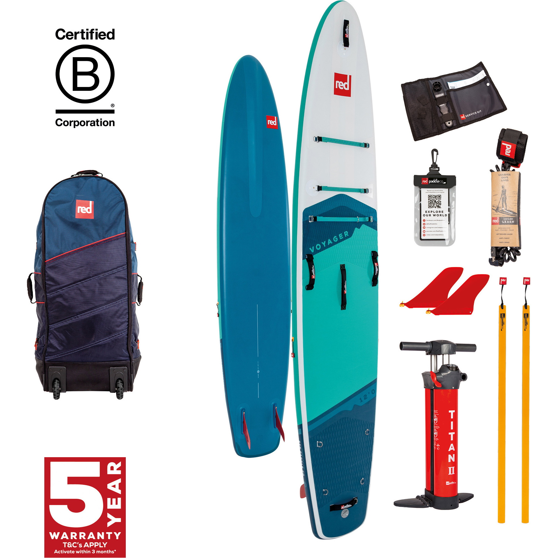 2024 Red Paddle Co 12'0'' Voyager MSL Stand Up Paddle Board , Zak & Pomp Pakket 001-001-002-0063 -.. Blue