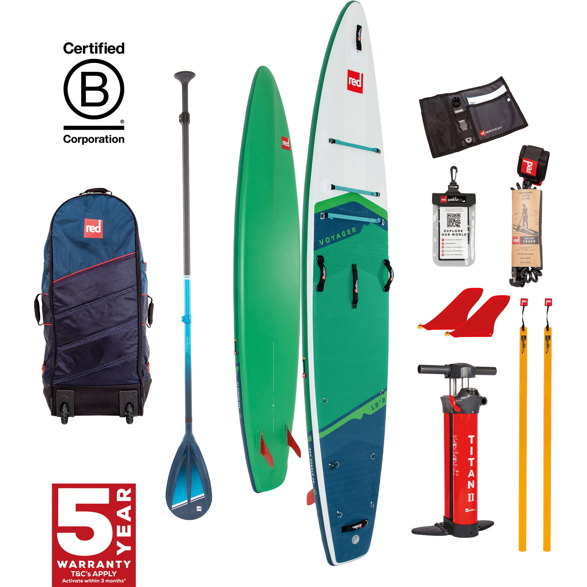 2024 Red Paddle Co 13'2'' Voyager Plus MSL Stand Up Paddle Board , Tas, Pomp & Hybrid Stoere Peddel 001-001-002-0065 - Green