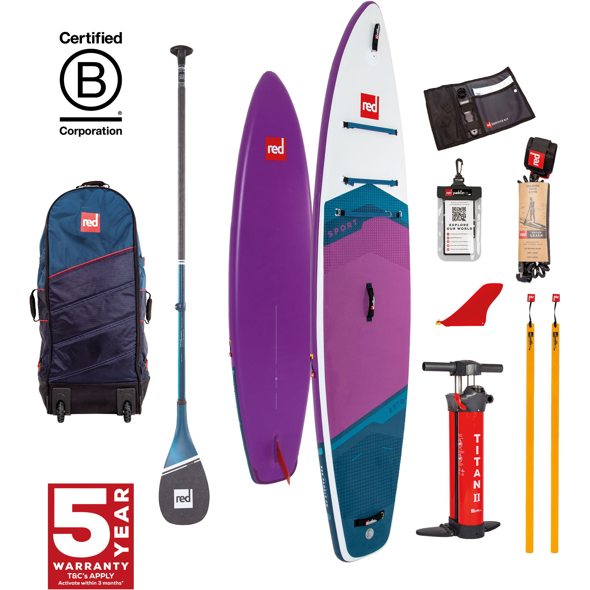 2026 Red Paddle Co 11'0'' Sport MSL Stand Up Paddle Board , Tas, Pomp & Prime Lichtgewicht Peddel 001-001-002-0059 -.. Purple