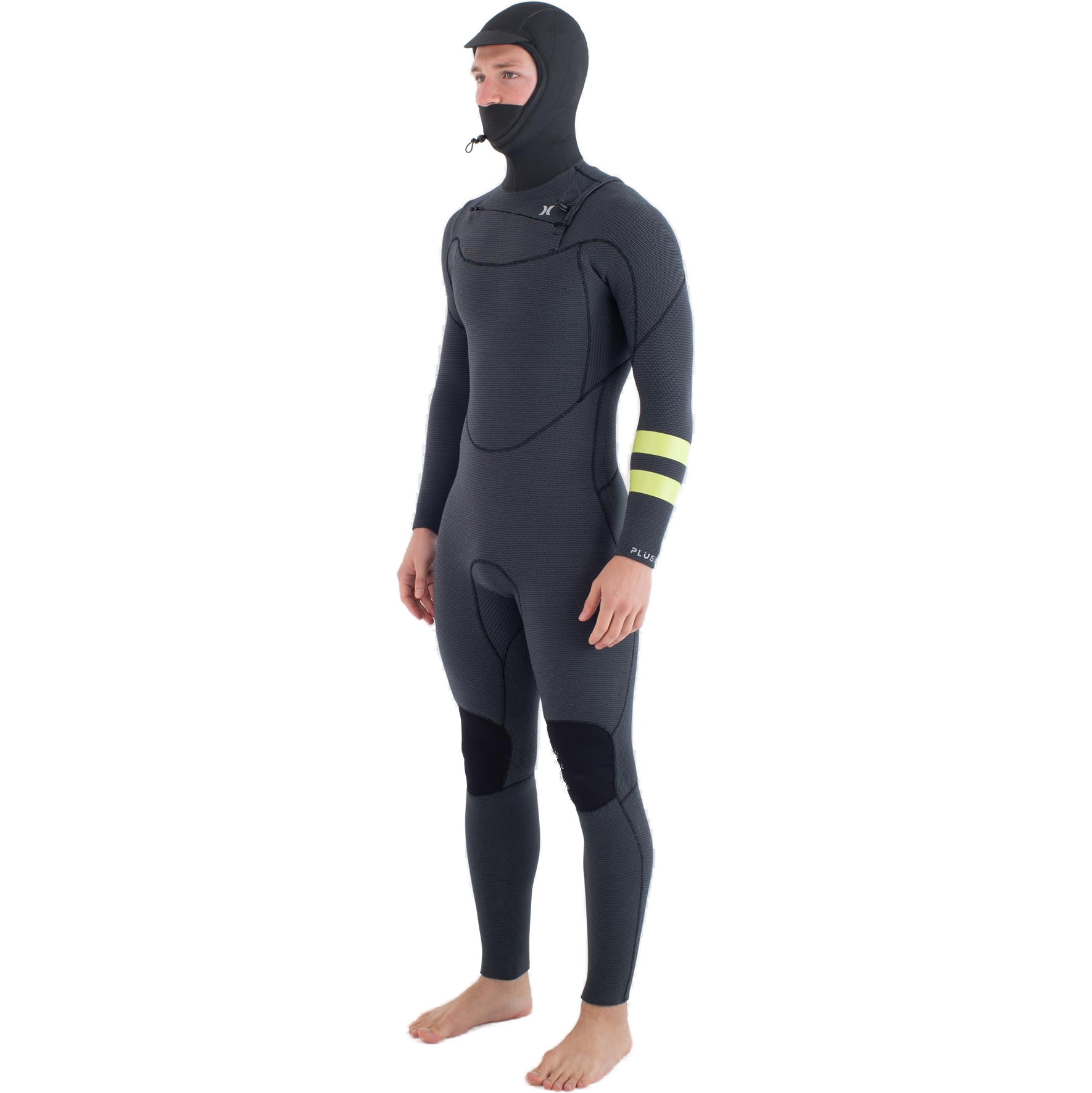 2025 Hurley Heren Plus 5/3mm Met Capuchon Borst Ritssluiting Wetsuit MFS0012543 - Black / Lemon