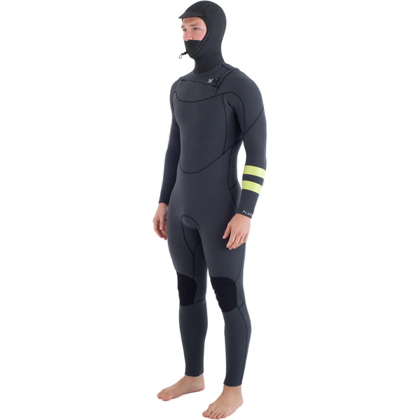 2025 Hurley Heren Plus 5/3mm Met Capuchon Borst Ritssluiting Wetsuit MFS0012543 - Black / Lemon