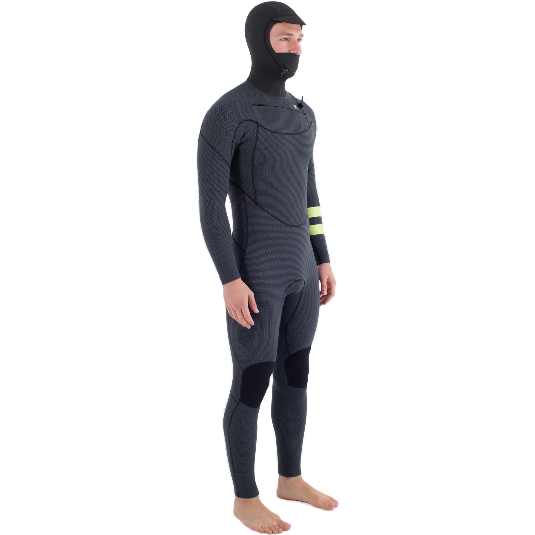 2025 Hurley Heren Plus 5/3mm Met Capuchon Borst Ritssluiting Wetsuit MFS0012543 - Black / Lemon