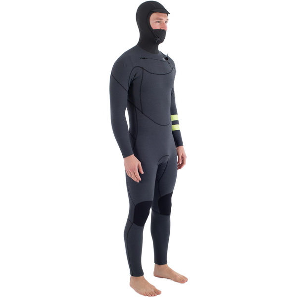 2025 Hurley Heren Plus 5/3mm Met Capuchon Borst Ritssluiting Wetsuit MFS0012543 - Black / Lemon