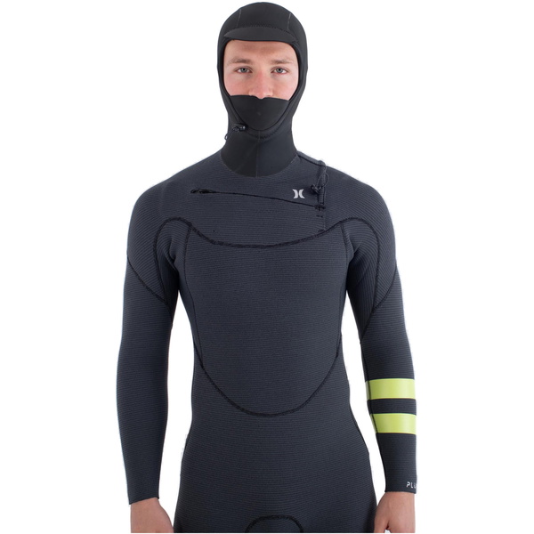 2025 Hurley Heren Plus 5/3mm Met Capuchon Borst Ritssluiting Wetsuit MFS0012543 - Black / Lemon