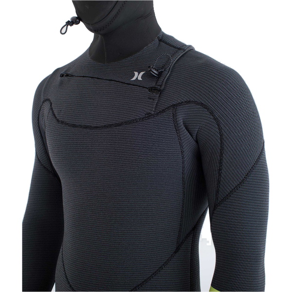 2025 Hurley Heren Plus 5/3mm Met Capuchon Borst Ritssluiting Wetsuit MFS0012543 - Black / Lemon