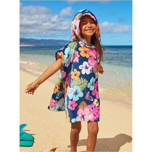 2026 Roxy Junior Stay Magical Bedrukte Handdoek Met Capuchon ERLAA03064 - Mood Indigo Morning Flowers Tw