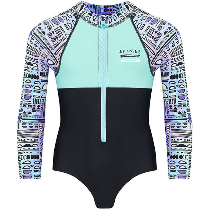 2018 Animal Junior Girls Parla Rash Onesie Zwart met Lange Mouw CL8SN818