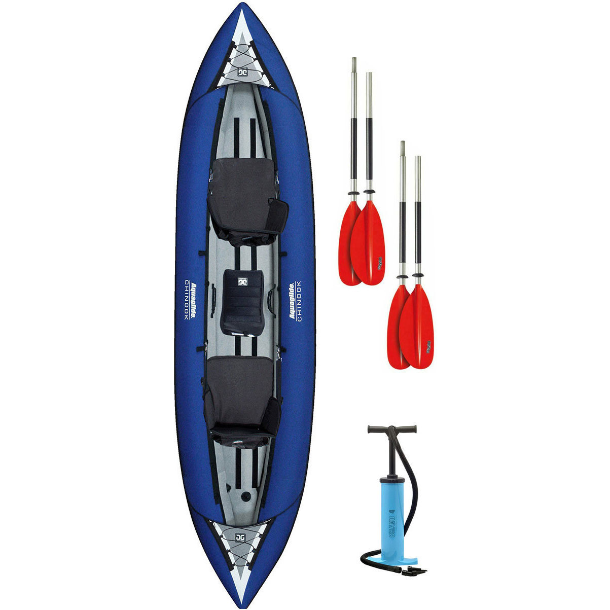 2026 Aquaglide Chinook Tandem XL Opblaasbare Kajak Blauw & 2 Peddels & Pomp