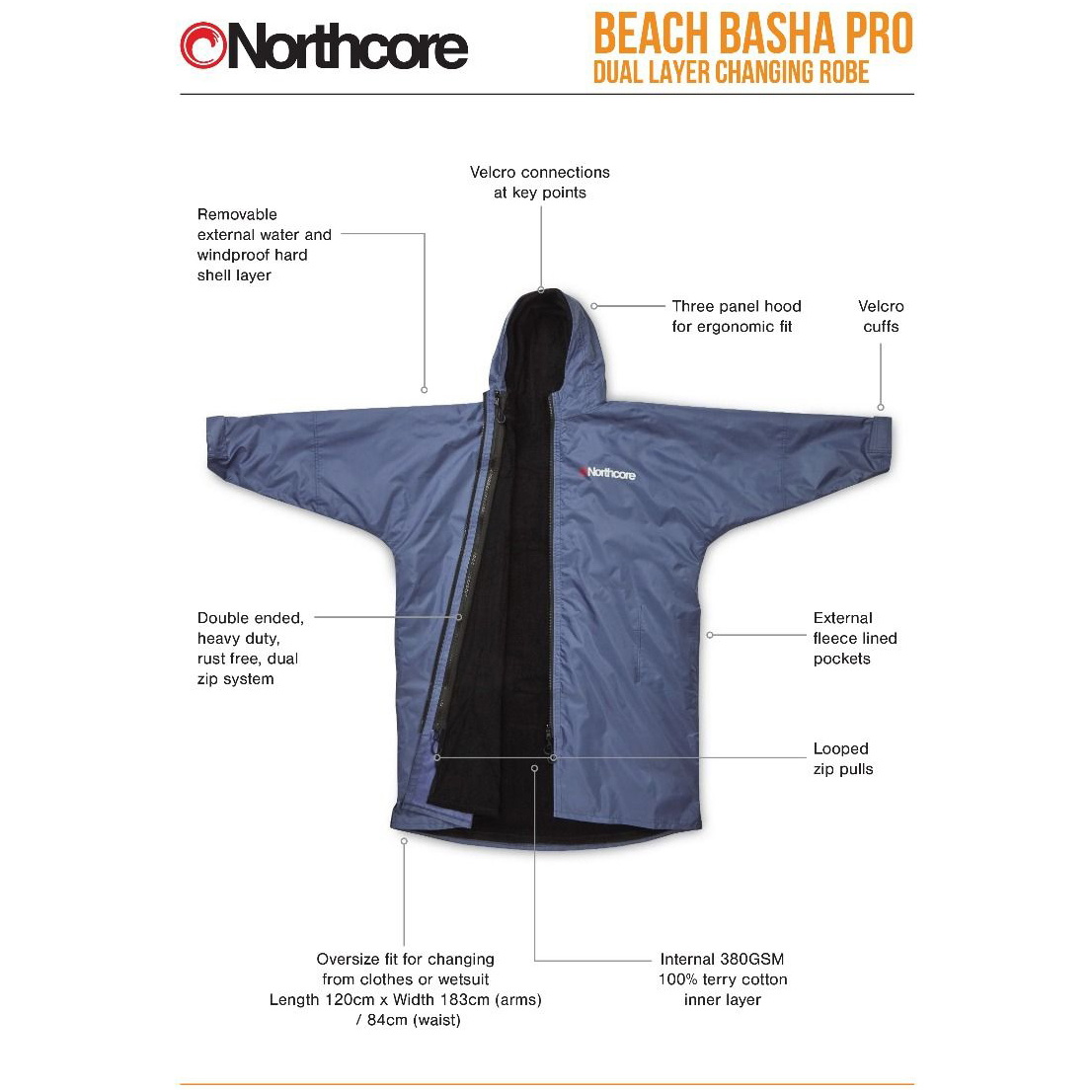 2026 Northcore Beach Basha Pro 4 Seizoenen Wisselend Robe Noco24j - Blauw