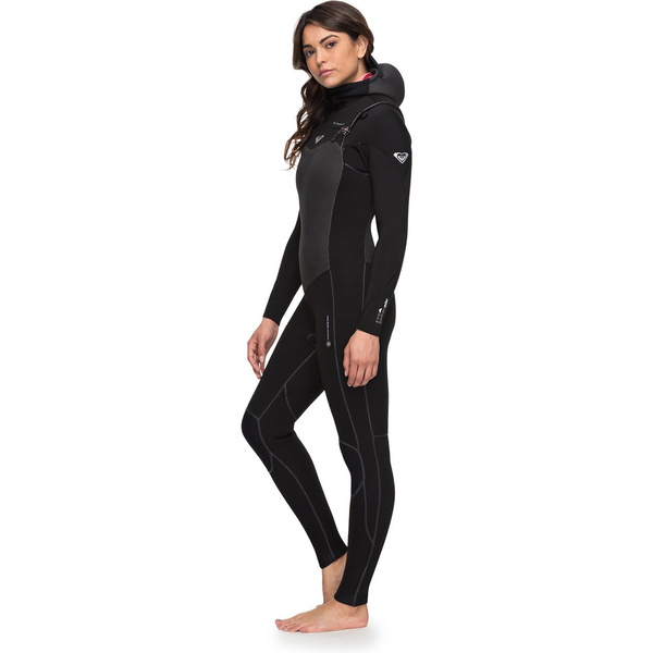 2018 Roxy Womens Performance 5/4 / 3mm Hooded Chest Zip Wetsuit Zwart ERJW203003