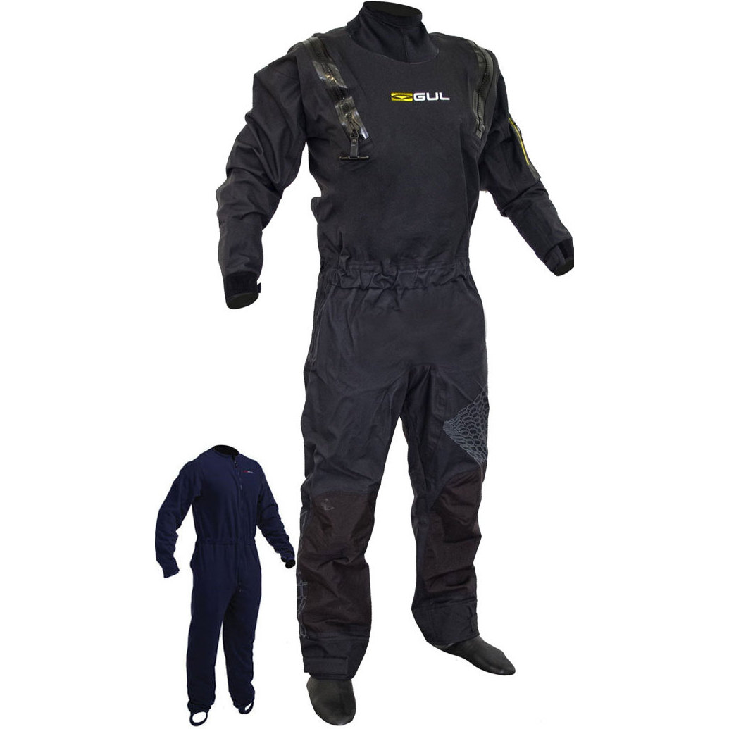 2019 Gul Heren Code Zero Stretch U-zip Drysuit + Underfleece GM0368-B5 - Zwart