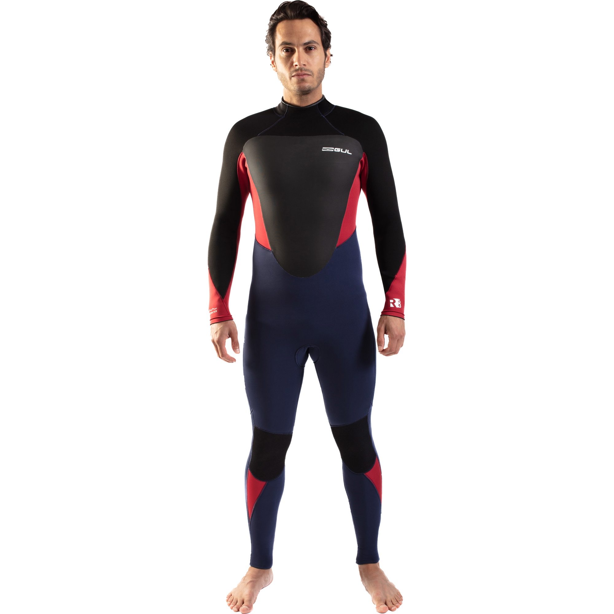 2025 Gul Heren Response 4/3mm Gbs Rug Ritssluiting Wetsuit RE1246-C1 - Navy / Red