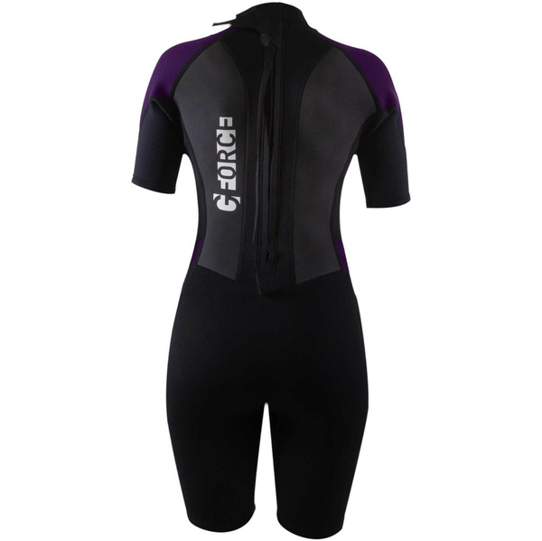 2025 Gul Dames G-Force 3mm Rug Ritssluiting Shorty Wetsuit GF3306-B7 - Black / Mulberry