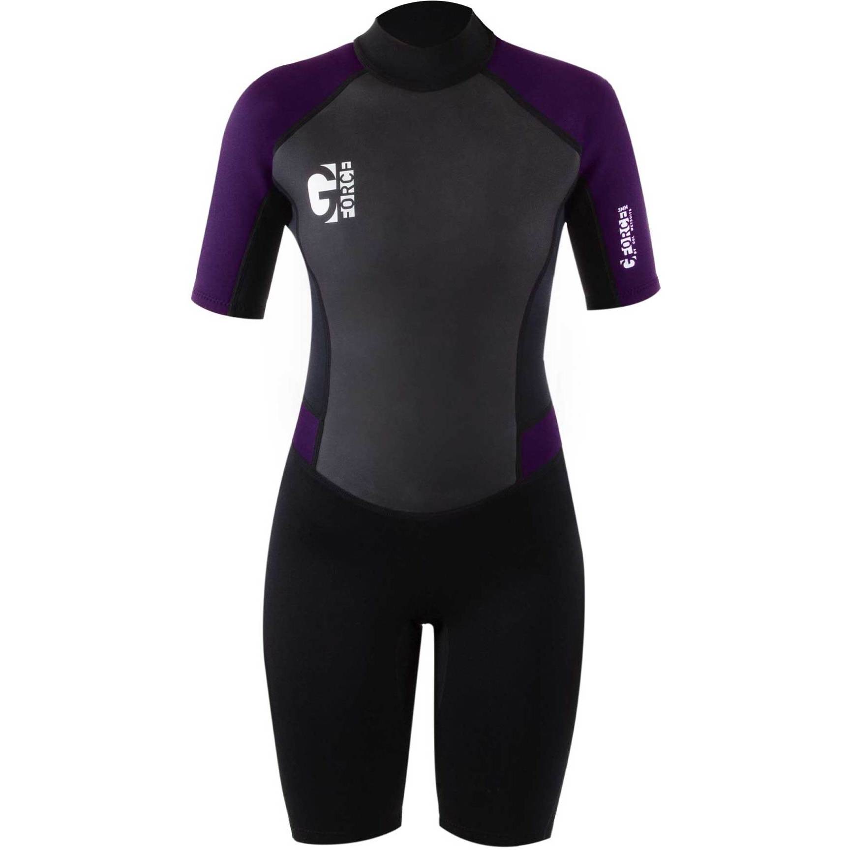 2025 Gul Dames G-Force 3mm Rug Ritssluiting Shorty Wetsuit GF3306-B7 - Black / Mulberry