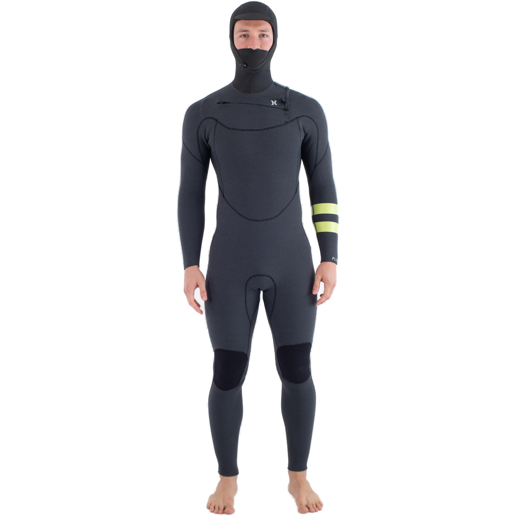 2025 Hurley Heren Plus 5/3mm Met Capuchon Borst Ritssluiting Wetsuit MFS0012543 - Black / Lemon