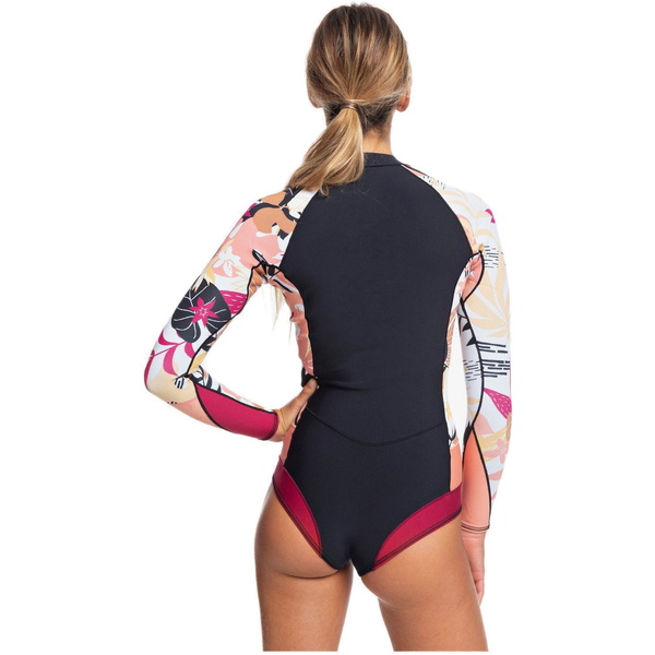 2020 Roxy Dames 1mm Pop Surf Cheeky Spring Shorty Wetsuit Met Lange Mouwen ERJW403021 - Zwart / Terracotta