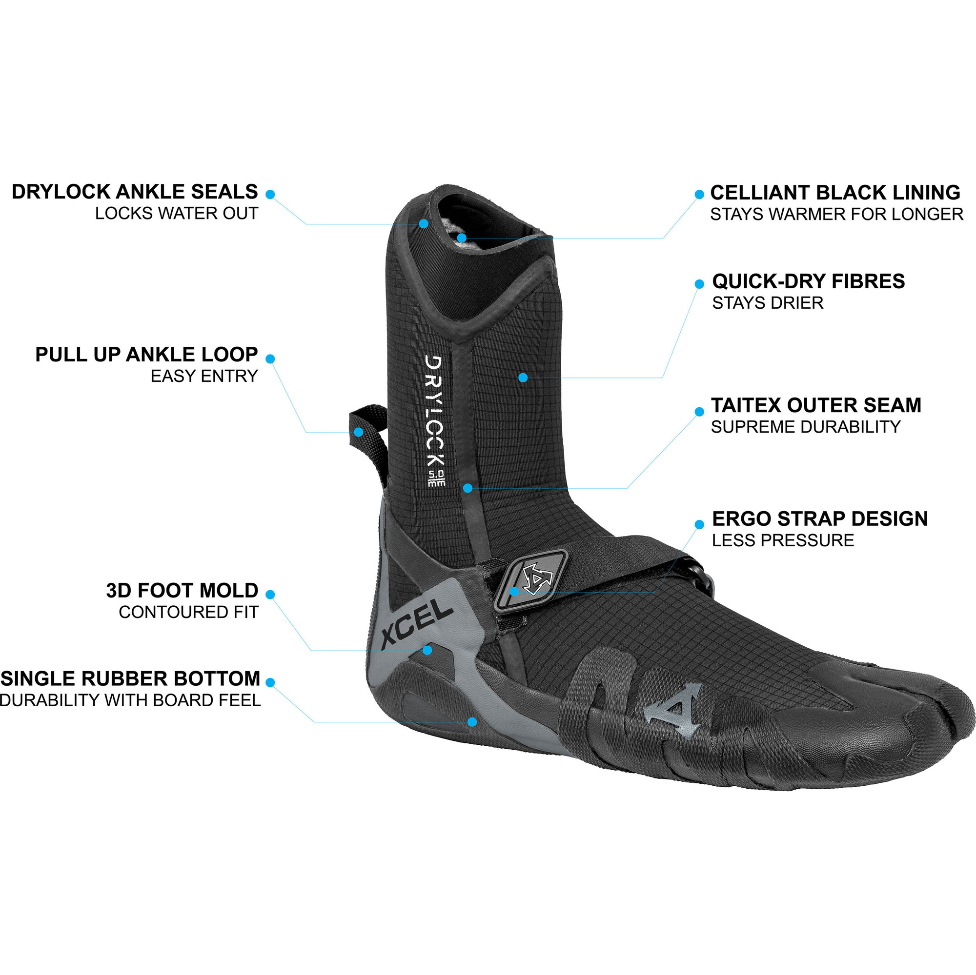 Xcel Drylock 5mm Split Toe Neoprene Boots ACV59017 - Black / Grey