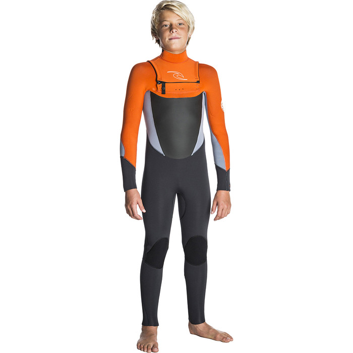 Rip Curl Junior Dawn Patrol 4/3mm Wetsuit Chest Zip GREY ORANGE
