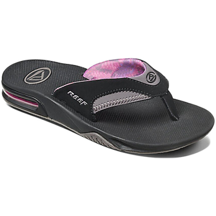 2025 Reef Womens Fanning Bottle Opener Flip Flops BLACK GREY R01626