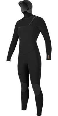 2025 ONeill Dames Hyperfreak+ 5/4mm Borst Ritssluiting Met Capuchon Wetsuit 5478 - Black