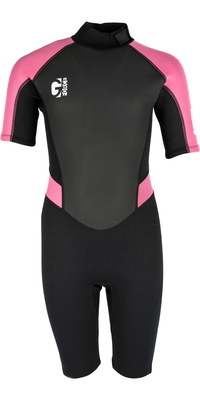 2025 Gul Junior G-Force 3mm Rug Ritssluiting Shorty Wetsuit GF3308-B7 - Black / Pink