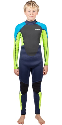 2025 Gul Junior Response 3/2mm Flatlock Rug Ritssluiting Wetsuit RE1322-C1 - Navy / Lime