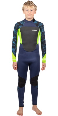 2024 Gul Junior Response 4/3mm Gbs Rug Ritssluiting Wetsuit RE1249-C1 - Navy / Sulpher