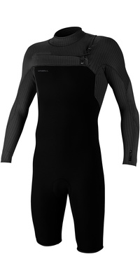 2026 ONeill Heren Hyperfreak 2mm Lange Mouwen Borst Ritssluiting Shorty Wetsuit 5496 - Black