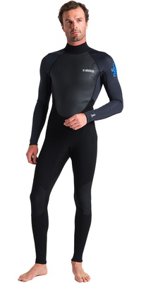 2026 C-Skins Heren Element 3/2mm Rug Ritssluiting Wetsuit C-EL32STM - Black / Anthracite / Cyan