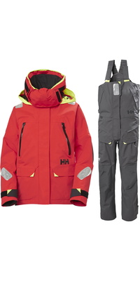 2026 Helly Hansen Dames Skagen Offshore Jas En Broek Zeilpak 3425634257 - Ebony / Alert Red