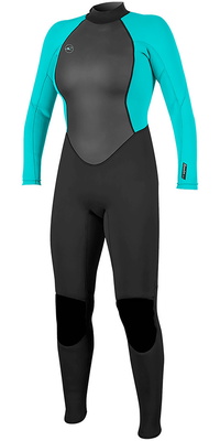 2025 ONeill Dames Reactor II 3/2mm Rug Ritssluiting Wetsuit 5042 - Black / Aqua