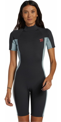 2026 Billabong Dames Foil 2mm Rug Ritssluiting Shorty Wetsuit ABJW500112 - Washed Black