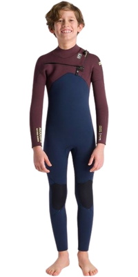 2025 C-Skins Junior NuWave Session 5/4mm Borst Ritssluiting Wetsuit C-NSE54JCZ - Bluestone / Rust X / Cool Green