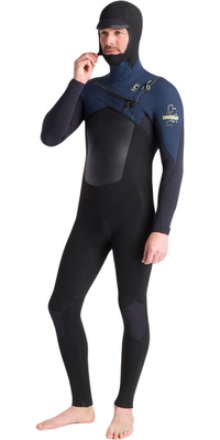 2025 C-Skins Heren NuWave ReWired 5/4mm Borst Ritssluiting Met Capuchon Wetsuit C-NRW54MH - Black / Black X / Bluestone X