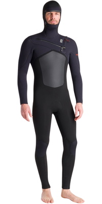 2025 C-Skins Heren NuWave ReWired 6/5mm Borst Ritssluiting Met Capuchon Wetsuit C-NRW65MH - Black / Black X / Rust