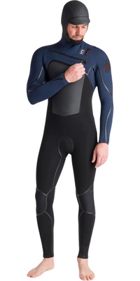 2025 C-Skins Heren NuWave Wired 5/4mm Borst Ritssluiting Met Capuchon Wetsuit C-NWI54MH - Black / Bluestone X / Rust