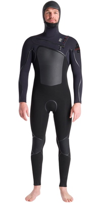 2025 C-Skins Heren NuWave Wired+ 6/5mm Borst Ritssluiting Met Capuchon Wetsuit C-NWI65MH - Black / Black X / Rust