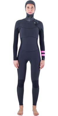2025 Hurley Dames Plus 5/3mm Met Capuchon Borst Ritssluiting Wetsuit WFS0012544 - Black / Graphite