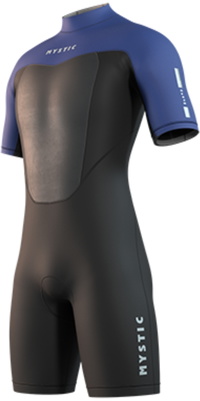 2026 Mystic Heren Brand 3/2mm Rug Ritssluiting Flatlock Shorty Wetsuit 35000.250035 - Black / Blue