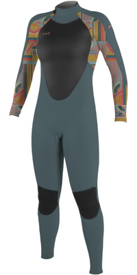 2025 ONeill Dames Epic 4/3mm Rug Ritssluiting Wetsuit 4214B - Shade / Arta Geo