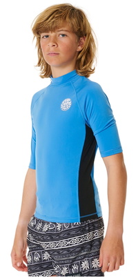 2025 Rip Curl Junior Icons UV Brushed Short Sleeve Rash Guard 11ZBRV - Blue Gum