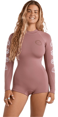 2026 Billabong Dames Spring Fever Natural 2mm Lange Mouwen Rug Ritssluiting Lente Wetsuit 24BW193504 - Rosewood