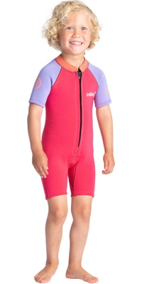 2025 C-Skins Junior C-KID 3/2mm Voorkant Ritssluiting Shorty Wetsuit C-BA32SH - Coral / Lilac