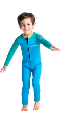 2025 C-Skins Junior C-KID 3/2mm Voorkant Ritssluiting Wetsuit C-BA32ST - Cyan / Green / Aurora Yellow