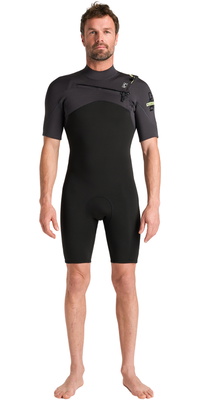 2026 C-Skins Heren NuWave Session Lite 2/2mm Borst Ritssluiting Shorty Wetsuit C-NSEL22SHM - Black / Meteor