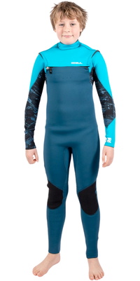 2026 Gul Junior Response 5/4mm Borst Ritssluiting Wetsuit RE1251 - Navy / Cyan