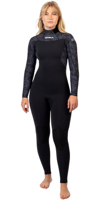 2026 Gul Womens Yulex Flexor 5/4mm Back Zip Wetsuit FX1224-BKSP - Black / Splaterpalm
