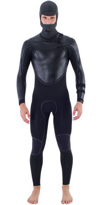 2025 Hurley Heren Max 5/3+mm Met Capuchon Borst Ritssluiting Wetsuit MFS0011503 - Black